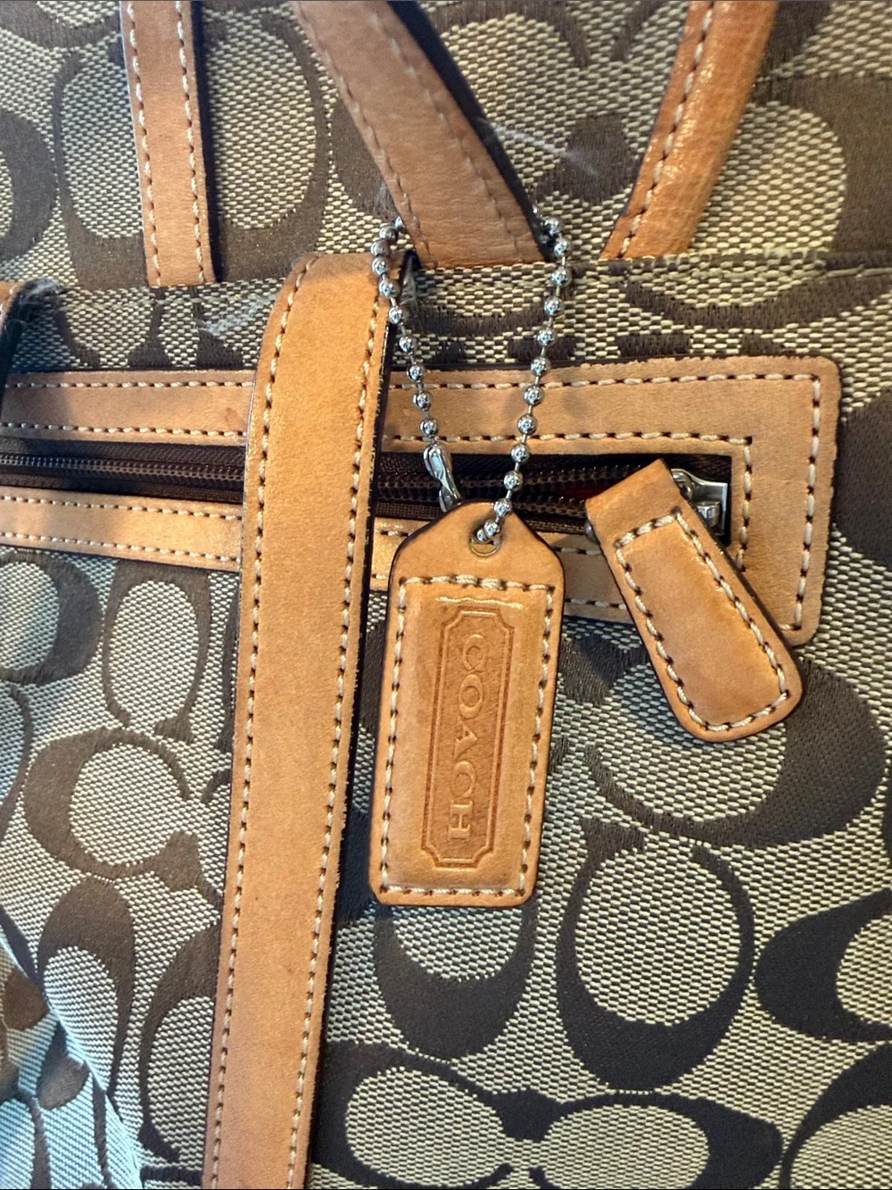 Vintage Coach 6613 Signature Jacquard Backpack Tan Leather Y2K
